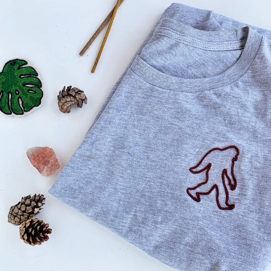 Grey Tshirt with Embroidered Bigfoot Silhouette