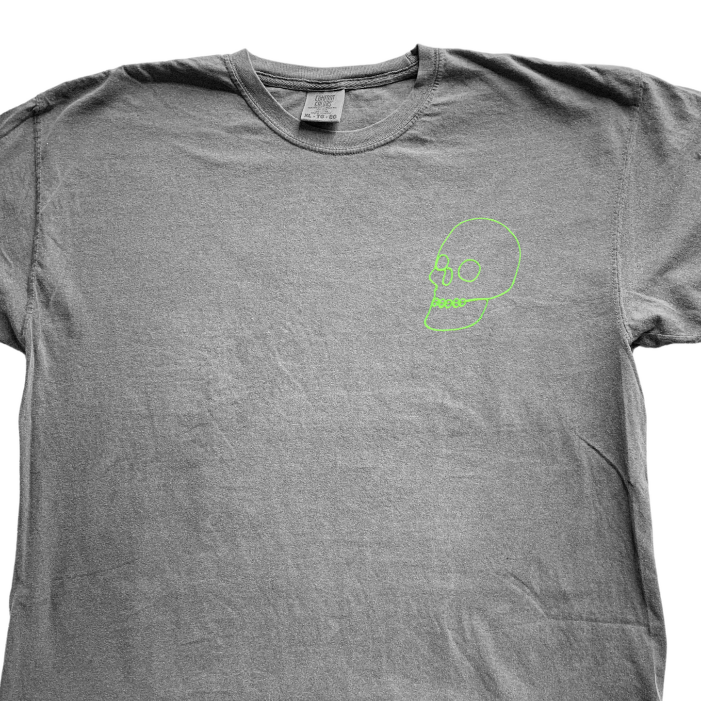 ADULT XL Vintage Gray Spooky Skull Chainstitch Tshirt