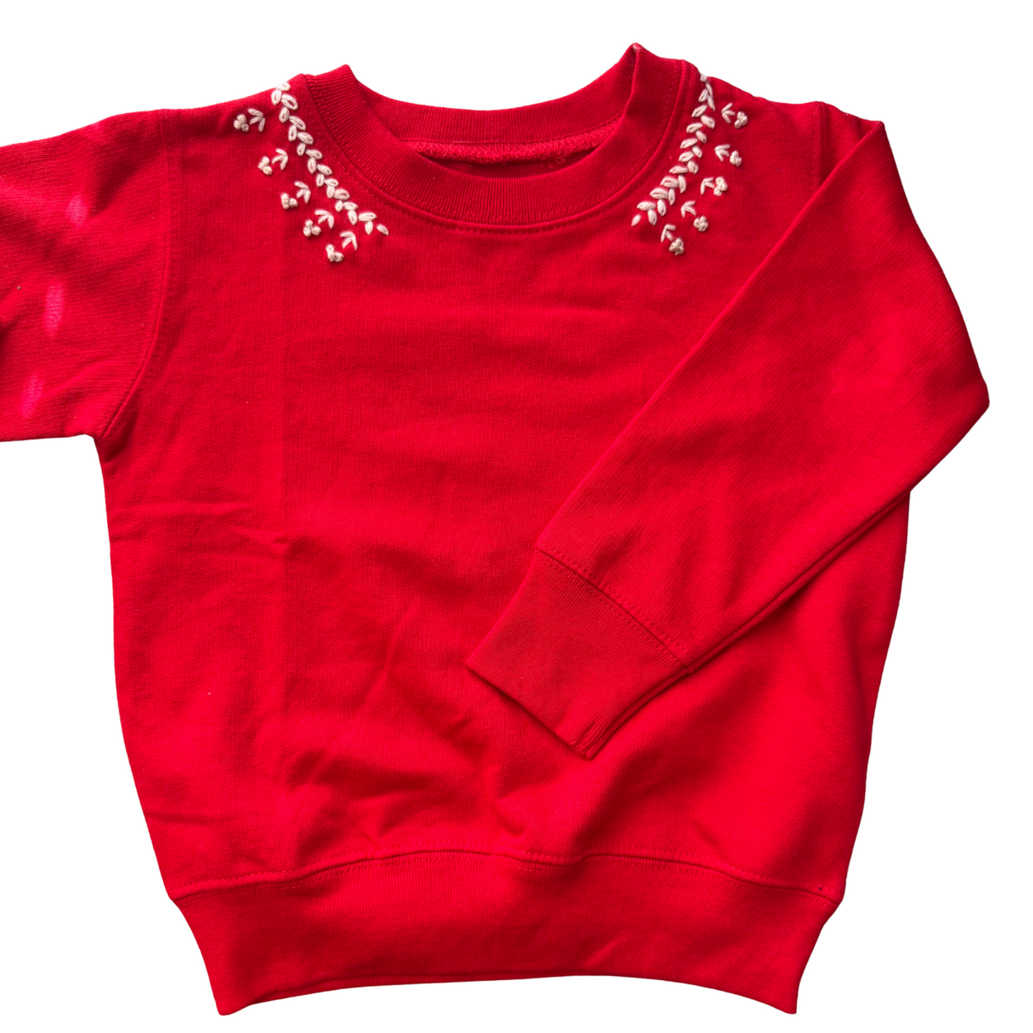 TODDLER- 3T Hand Embroidered Red Crewneck