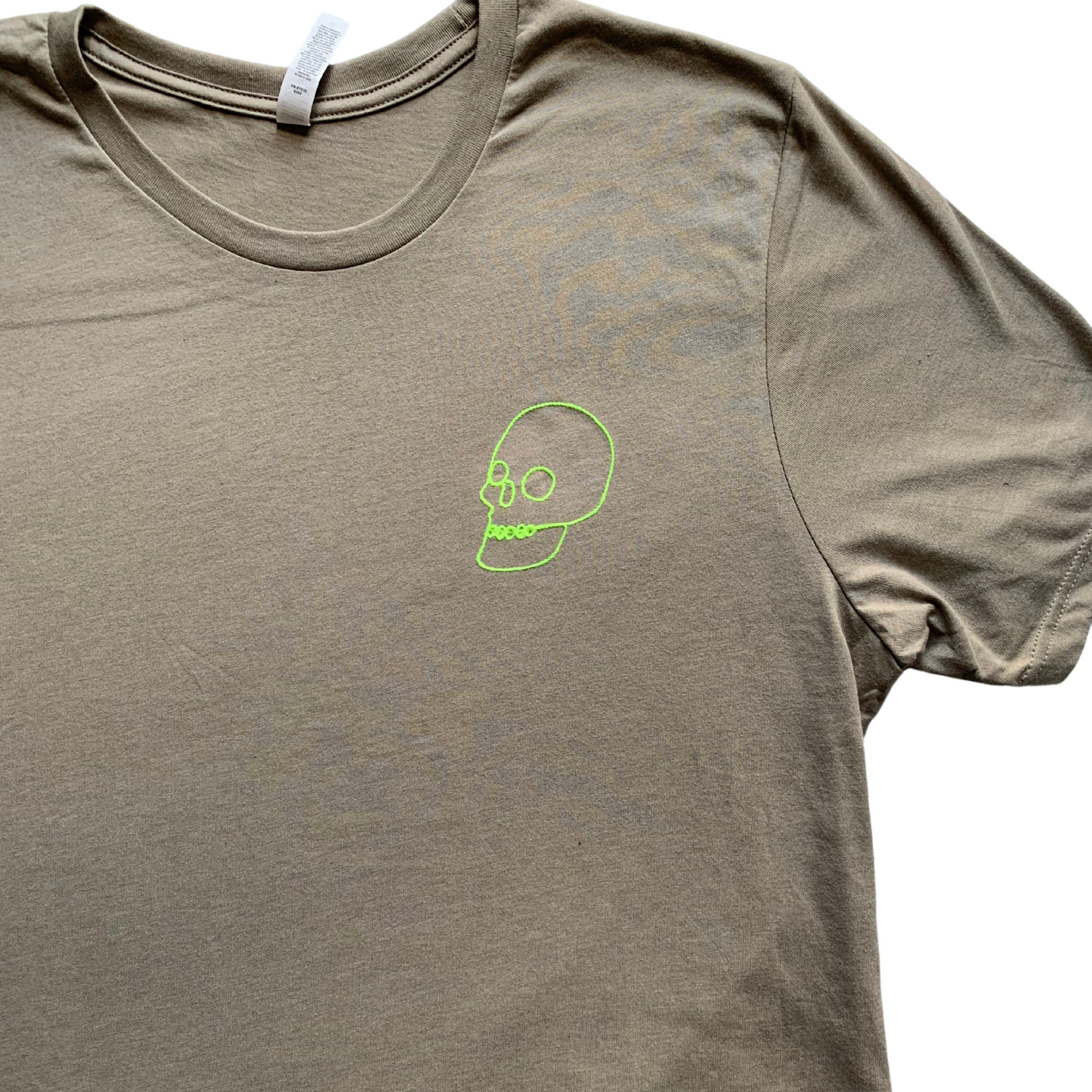 ADULT XL Army Green Spooky Skull Chainstitch Tshirt