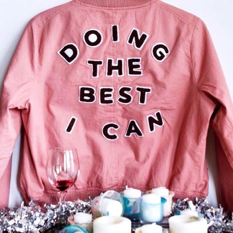 Custom Chainstitch Embroidered Letter on a Pink Bomber Jacket