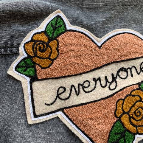 Chainstitch Embroidery Heart and Roses Patch with Custom Lettering