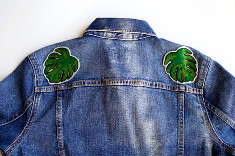 Monstera Deliciosa Chainstitch Patch on a Vintage Denim Jacket