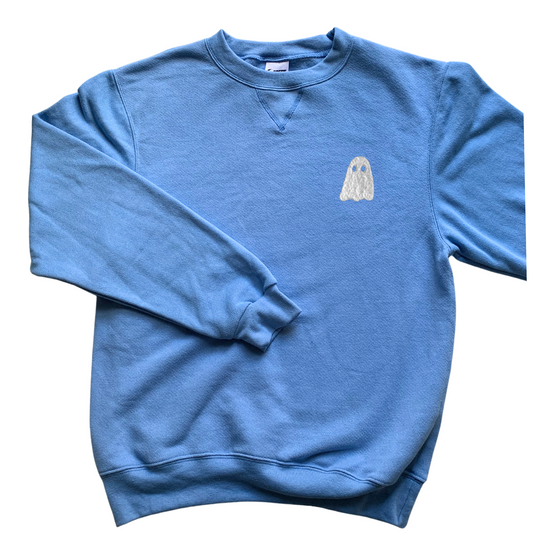 ADULT Small Baby Blue Little Ghost Chainstitch Sweatshirt