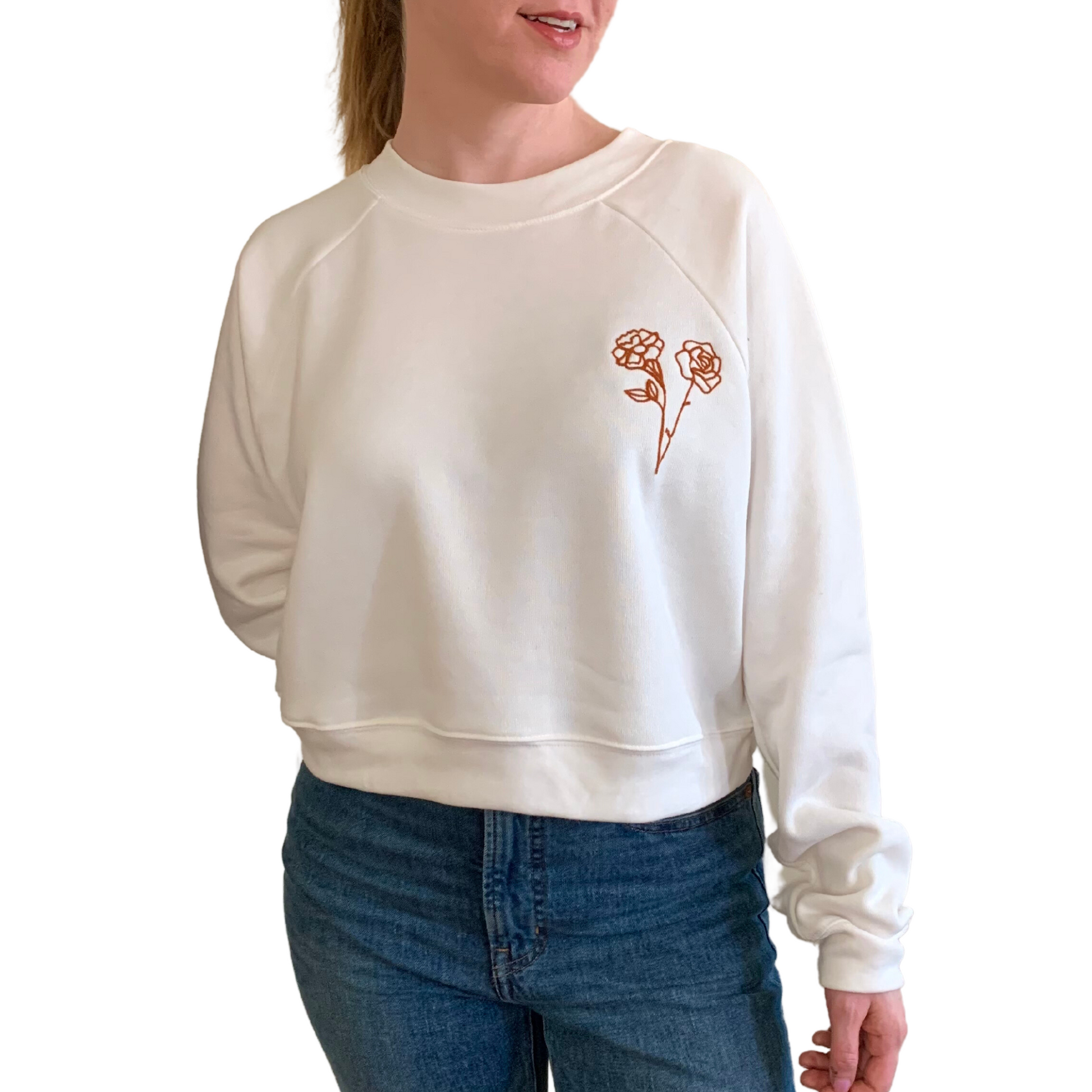 Embroidered flower sweatshirt best sale