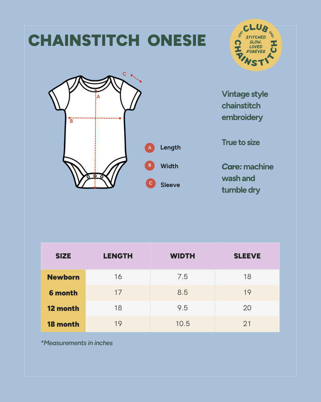 The Short Sleeve Chainstitch Baby Onesie