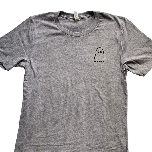 ADULT XS Gray Little Ghost Chainstitch Tshirt