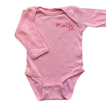 The Long Sleeve Chainstitch Baby Onesie - Pink